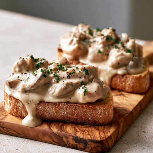 geroosterd brood met kippenragout