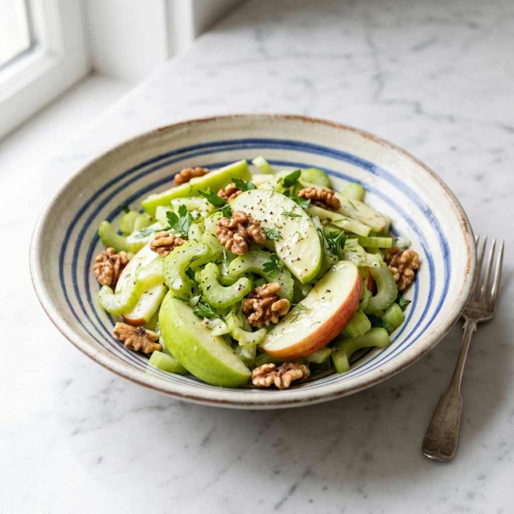 frisse waldorf salade met selderij en selderijzaad