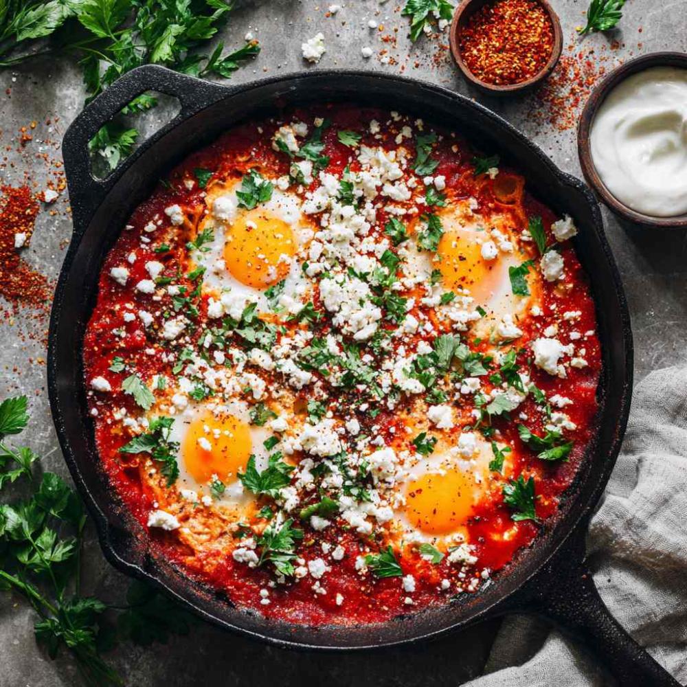 Shakshuka in cast iron pan