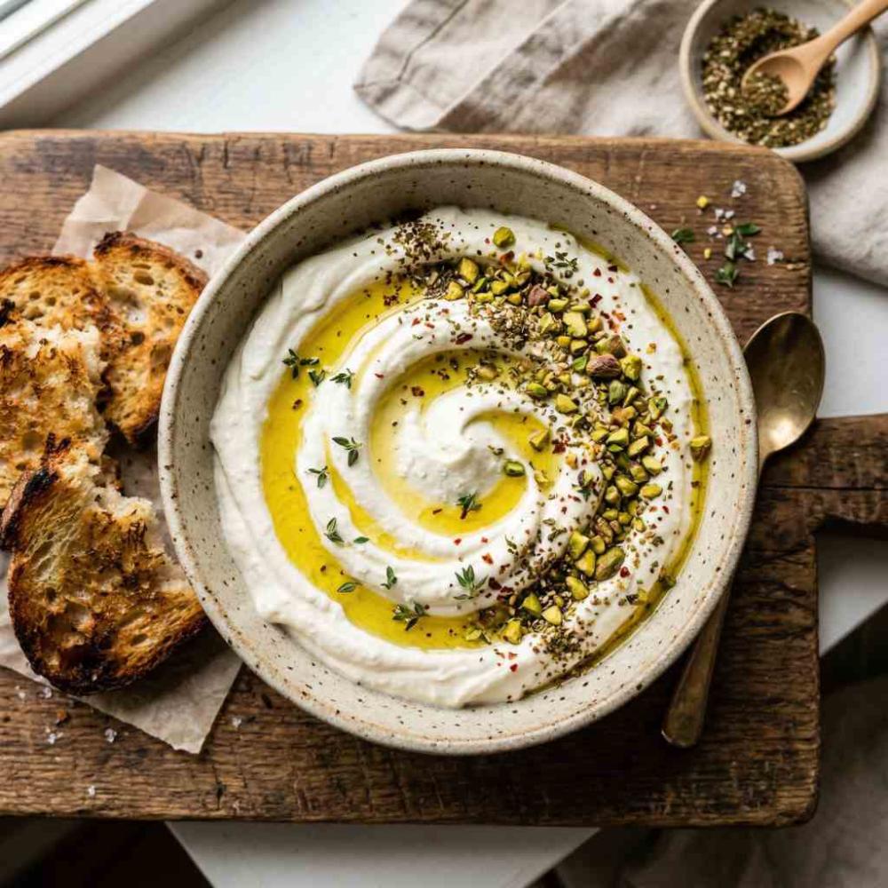 whipped cottage cheese dip with pistacchios