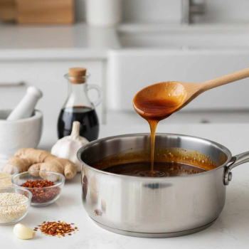 pan met zelfgemaakt Teriyaki Saus