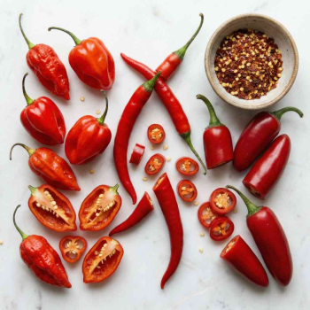 verschillende soorten rode chilipepers
