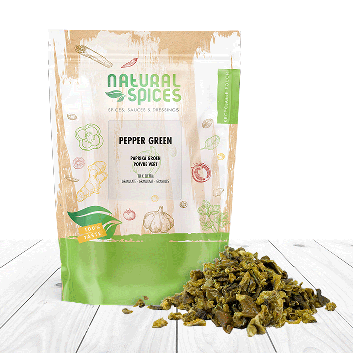 Paprikastukjes groen 10x10mm - Natural Spices