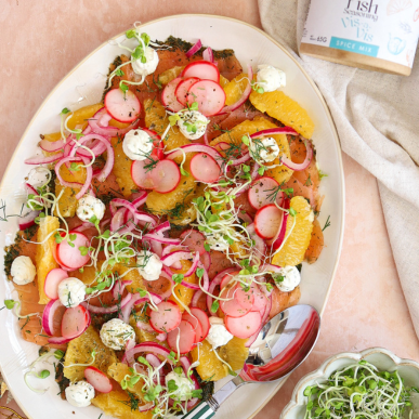 Vis-a-vis gerookte zalm carpaccio met sinaasappel 