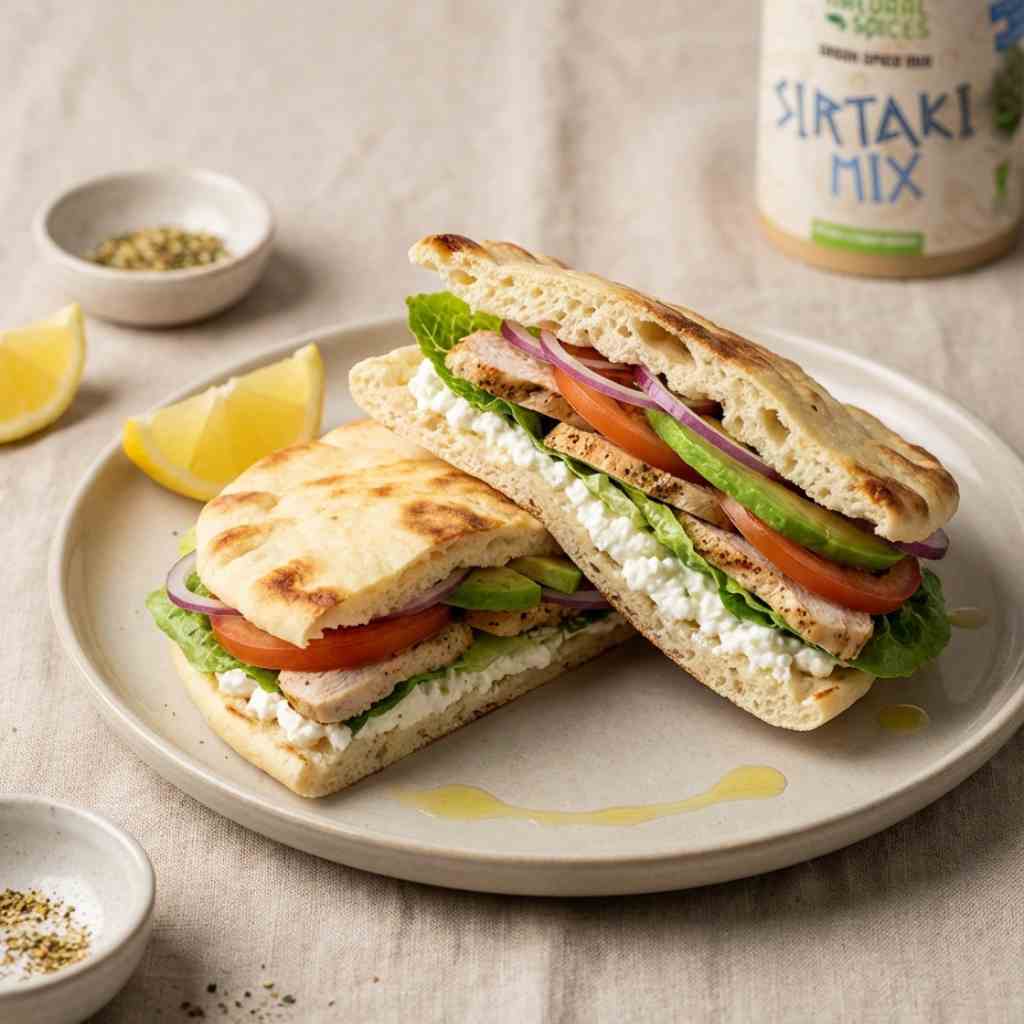 Eiwitrijke cottage cheese flatbread sandwich