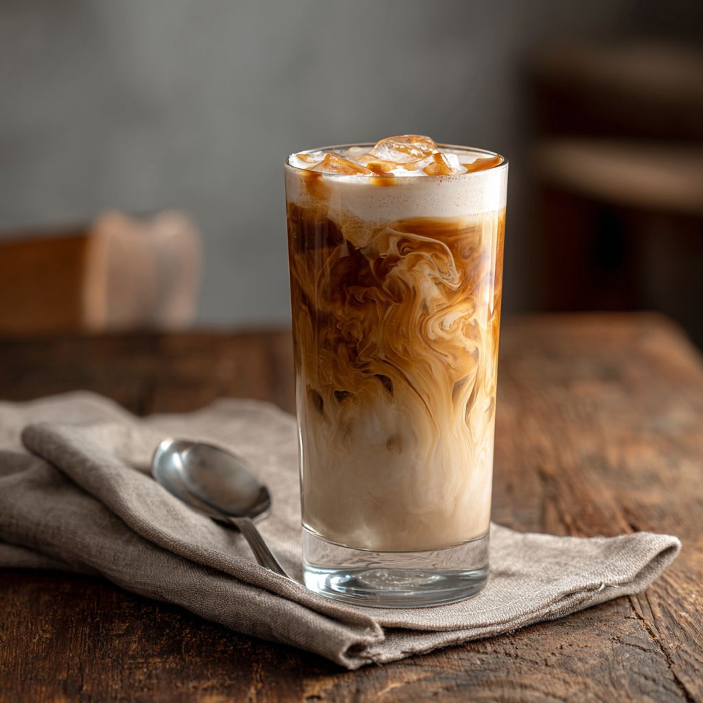 Iced coffee met salty caramelsaus Iced coffee met salty caramelsaus