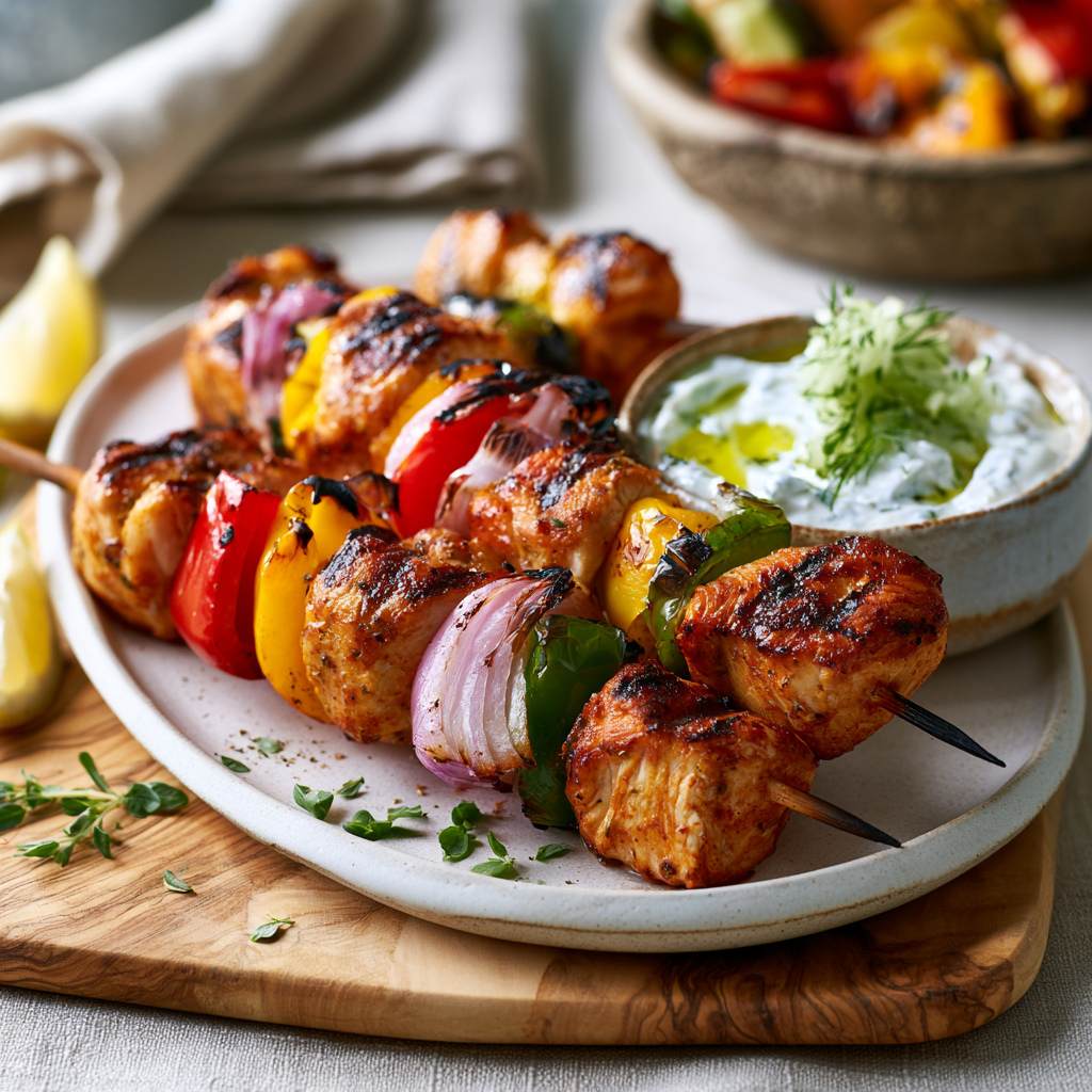 Sirtaki kipspiesjes met paprika en tzatziki
